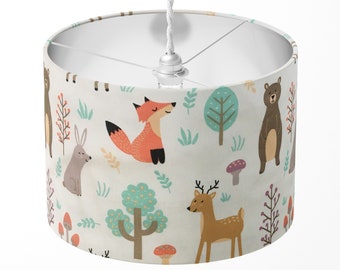 Woodland Lampshade, Animal Print Lamp Shade, Nursery Lampshade, Fox Owl Rabbit Deer Hedgehog Bear Kids Children Baby Room Decor Lampshade
