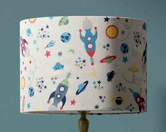 Space Lampshade, Planet Lamp Shade, Rocket Lampshade, Kids Children Boys Nursery Toddler Blue White Stars Baby Lampshade Room Decor Gift