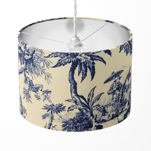 Toile Lamp Shade, Japanese Lampshade, Blue White Lampshade, Chinese Asian Chinoiserie Landscape Country Ceiling Table Floor Drum Lampshade