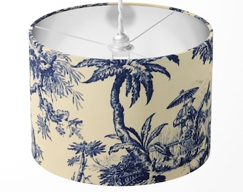 Toile Lamp Shade, Japanese Lampshade, Blue White Lampshade, Chinese Asian Chinoiserie Landscape Country Ceiling Table Floor Drum Lampshade