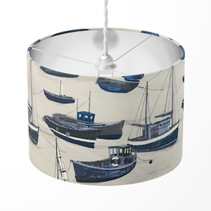 Nautical Lampshade, Blue White Lampshade, Boat Lamp Shade, Ocean Maritime Sea Sailboat Marine Yacht Coastal Table Floor Ceiling Lampshade