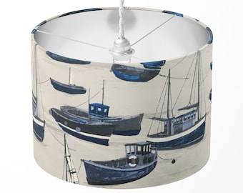 Nautical Lampshade, Blue White Lampshade, Boat Lamp Shade, Ocean Maritime Sea Sailboat Marine Yacht Coastal Table Floor Ceiling Lampshade