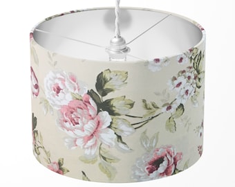 Abat-jour floral rose, abat-jour roses, abat-jour beige, abat-jour suspendu shabby chic country cottage ferme bohème table sol plafond
