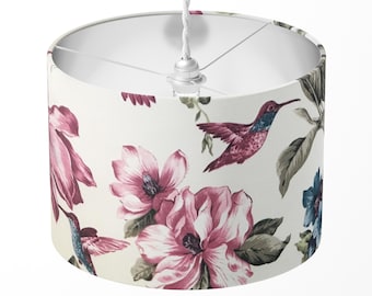 Bird Lamp Shade, Pink Floral Lampshade, Hummingbird Lampshade, Botanical Lily Flower Blossom Kingfisher Table Ceiling Floor Drum Lampshade