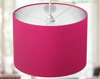 Hot Pink Lampshade, Fuchsia Lamp Shade, Cerise Pink Lampshade, Bright Handmade Drum Luxury Cotton Bedside Table Floor Ceiling Lampshade