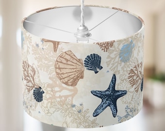 Paralume per bambini con motivo oceano, paralume costiero, paralume beige, paralume per bambini con motivo mare, sottomarino, stella marina, conchiglia, barriera corallina, blu