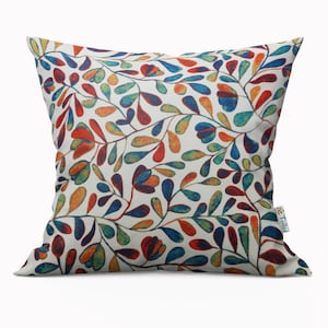 Watercolour Cushion, Leaves Throw Pillow, Colourful Cushion Cover, Multi Colour Boho Leaf Print Painting Art Modern Home Decor Cushion Cover