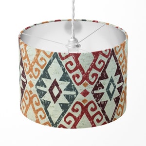 Turkish Lampshade, Ikat Lampshade, Oriental Lampshade, Kilim Diamond Ethnic Traditional Tapestry Red Orange Lampshade Ceiling Light Shade