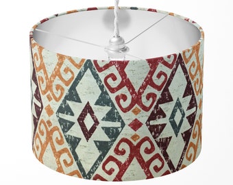 Turkish Lampshade, Ikat Lampshade, Oriental Lampshade, Kilim Diamond Ethnic Traditional Tapestry Red Orange Lampshade Ceiling Light Shade