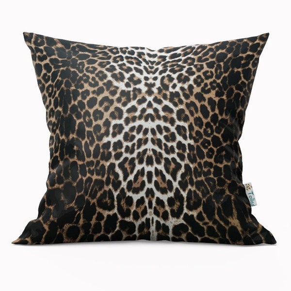 Leopard Pillow, Animal Print Cushion, Jungle Throw Pillow, Brown Cheetah Safari Exotic Wildlife Pillow Cover for Sofa Chair Bed Bench Couch
