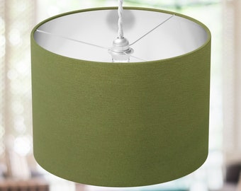Olive Green Lampshade, Moss Green Lamp Shade, Custom Lampshade, Boho Modern Plain Made to Order Drum Cylinder Table Floor Ceiling Lampshade