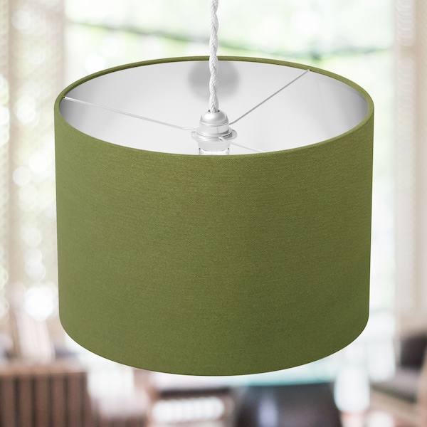 Olive Green Lampshade, Moss Green Lamp Shade, Custom Lampshade, Boho Modern Plain Made to Order Drum Cylinder Table Floor Ceiling Lampshade
