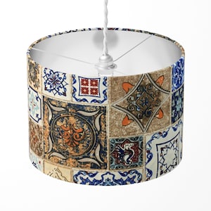Moroccan Lampshade, Geometric Lamp Shade, Tile Lampshade, Blue Brown Ceramic Mosaic Turkish Ottoman Handmade Lampshade Ceiling Floor Table