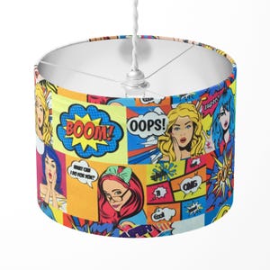 Pop Art Lampshade, Retro Lamp Shade, Girls Lampshade, 60s 70s Vintage Style Comic Cartoon Colourful Table Ceiling Lampshade Home Decor Gift