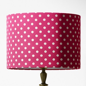 Polka Dot Lampshade, Hot Pink Lampshade, Fuchsia Lamp Shade, Spot Cerise Bright Pink White Drum Cotton Table Floor Ceiling Pendant Lampshade
