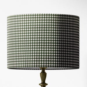 Houndstooth Lampshade, Forest Green Lampshade, Green White Geometric Check Classic Dogtooth Table Ceiling Floor Pendant Bedroom Lampshade