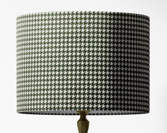 Houndstooth Lampshade, Forest Green Lampshade, Green White Geometric Check Classic Dogtooth Table Ceiling Floor Pendant Bedroom Lampshade