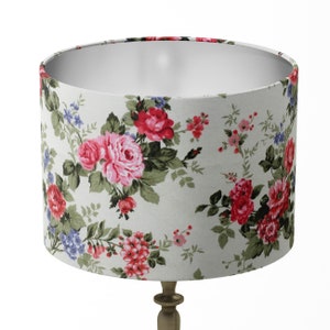 Red Floral Lampshade, Rose Lamp Shade, Flower Light Shade, Shabby Chic Retro Boho Romantic Green Leaves Table Ceiling Floor Drum Lampshade