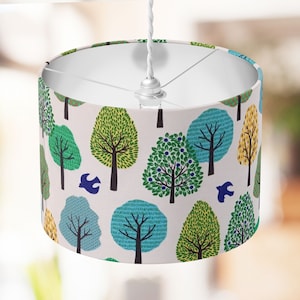 Forest Lampshade, Tree Lamp Shade, Green Lampshade, Woodland Nature Botanical Patchwork Pattern Drum Table Ceiling Pendant Floor Lampshade