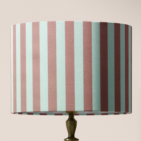 Dusty Pink Lampshade, Stripe Lamp Shade, Blush Light Pink Romantic Boho Cotton Fabric Drum Lampshade for Table Floor Ceiling Pendant Bedroom