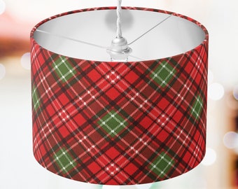 Abat-jour de Noël, abat-jour rouge, abat-jour à carreaux, imprimé tartan de vacances vert, table de Noël, plafond, pendentif, abat-jour, décoration d'intérieur, cadeau