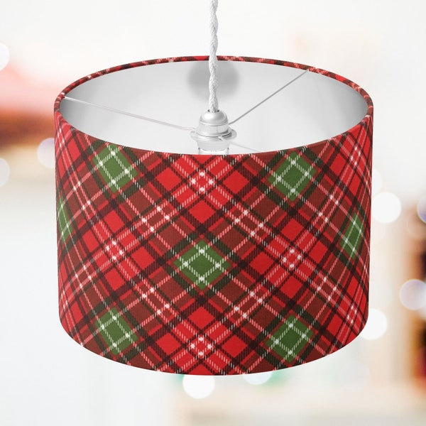 Christmas Lampshade, Red Lamp Shade, Plaid Lampshade, Green Holiday Tartan Print Xmas Table Ceiling Floor Pendant Lampshade Home Decor Gift