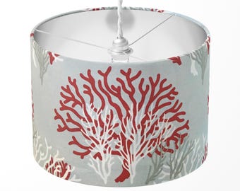 Nautical Lampshade, Ocean Lampshade, Coral Lamp Shade, Grey Red Seaweed Reef Coastal Seaside Table Floor Ceiling Light Bedroom Lampshade