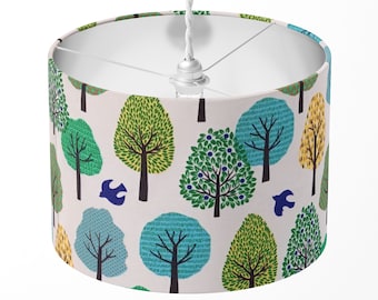 Forest Lampshade, Tree Lamp Shade, Green Lampshade, Woodland Nature Botanical Patchwork Pattern Drum Table Ceiling Pendant Floor Lampshade