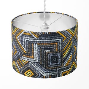Abstract Lampshade, Geometric Lampshade, Yellow Grey Lampshade, Boho Modern Stripe Aztec Ethnic Tribal Stitch Print Table Ceiling Lampshade