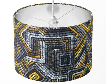 Abstract Lampshade, Geometric Lampshade, Yellow Grey Lampshade, Boho Modern Stripe Aztec Ethnic Tribal Stitch Print Table Ceiling Lampshade