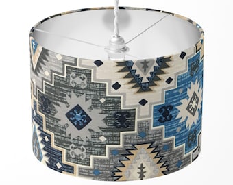 Ethnic Lampshade, Grey Lampshade, Aztec Lampshade, Traditional Blue Beige Kilim Tribal Lampshade for Table Floor Lamp Ceiling Light Pendant