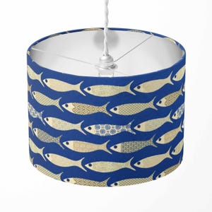 Paralume a tema oceano, paralume con stampa di pesci, paralume blu reale, paralume per lampada da tavolo, soffitto e terra per bambini, tema marino costiero e sottomarino.