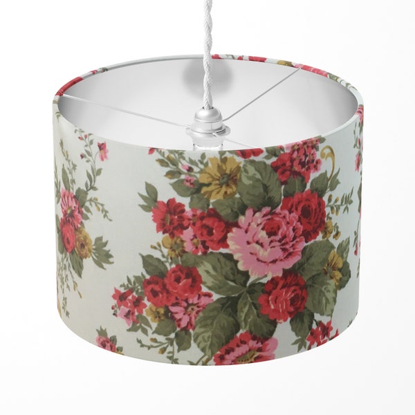 Roses Lamp Shade, Red Floral Lampshade, Flower Light Shade, Shabby Chic Country Cottage Farmhouse Retro Romantic Table Ceiling Lampshade
