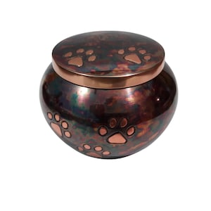 Raku Brass Pet Cremation Urn: Antique Finish, Paw Engraving