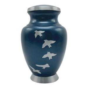 Going Home Doves Metal Handmade Cremation Urn For Human Ashes with Heart Keepsake on Stand