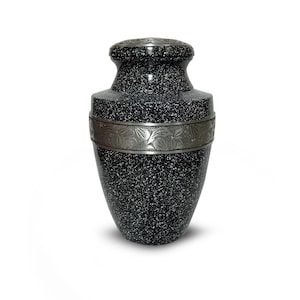 Handmade Marble Finish Cremation Urn: Silver Vine Engraving