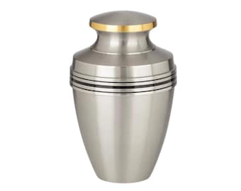 Handmade Brass Cremation Urn: Pewter Finish, XL Adult Size