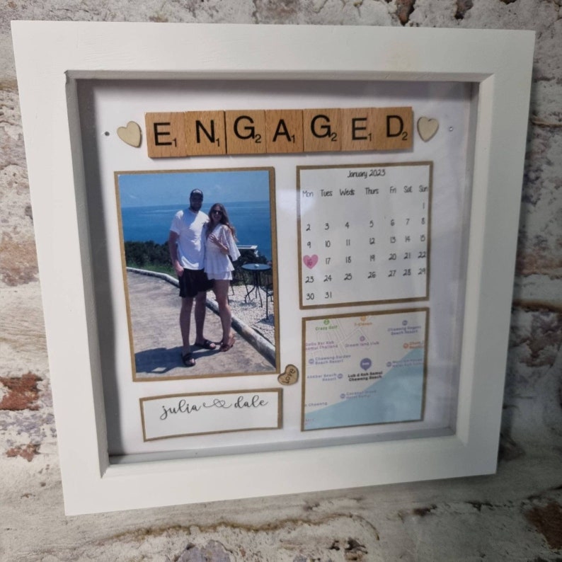 Gift for Engagement, Engaged Gift, Engagement Frame Handmade Personalised Scrabble Frame with Location, Married Wedding Gif image 2