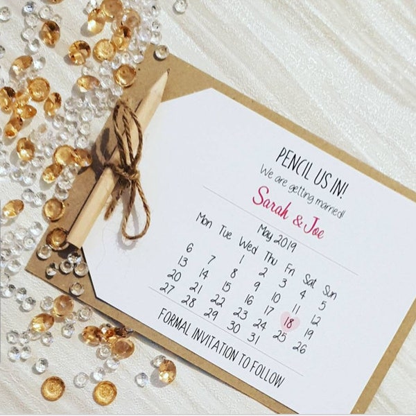 Pencil us In Save the Date Wedding Announcement Card with Envelope