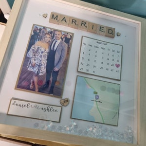 Gift for Engagement, Engaged Gift, Engagement Frame Handmade Personalised Scrabble Frame with Location, Married Wedding Gif image 4