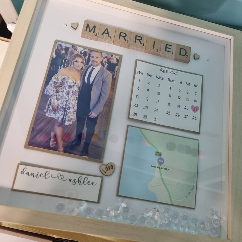 Gift for Engagement, Engaged Gift, Engagement Frame Handmade Personalised Scrabble Frame with Location, Married Wedding Gif image 4