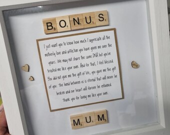Bonus Mum, Bonus Mum Gift, Handmade Gift for Bonus Mum, Personalised Frame for Bonus Mum, Gift for Bonus Mum, Bonus Dad, Gift for Bonus Dad,