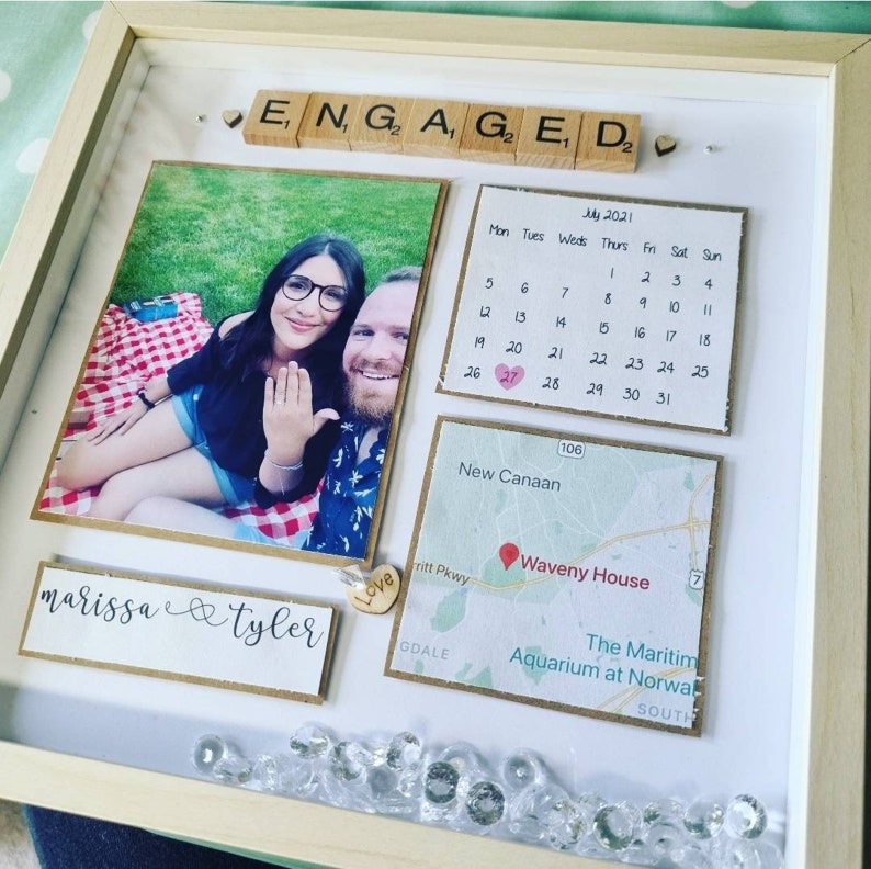 Gift for Engagement, Engaged Gift, Engagement Frame Handmade Personalised Scrabble Frame with Location, Married Wedding Gif image 3