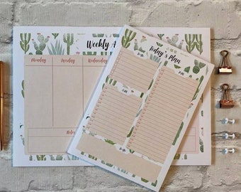 A4 WEEKLY Planner, To Do List, Weekly Desk Notepad, Everyday Notepad, Desk Organiser, Daily and Weekly Task Pad, To Do Pad Cactus Theme