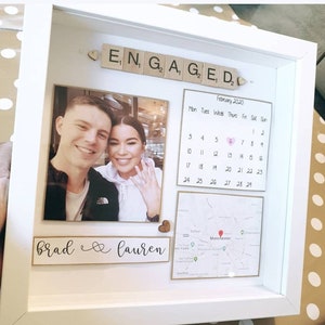 Gift for Engagement, Engaged Gift, Engagement Frame Handmade Personalised Scrabble Frame with Location, | Married | Wedding Gif