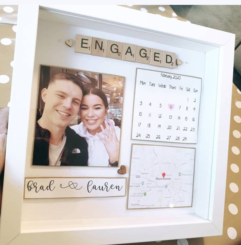 Gift for Engagement, Engaged Gift, Engagement Frame Handmade Personalised Scrabble Frame with Location, Married Wedding Gif image 1