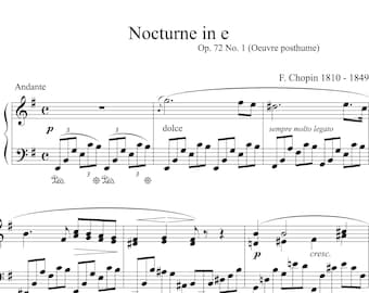 Partitura de Nocturno de Chopin para piano, música clásica