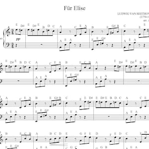 Para Elise, partituras sencillas para piano para principiantes