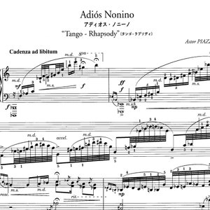 Adiós Nonino, tango rhapsody, Astor Piazzolla, Piano solo sheets