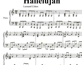 Hallelujah, Leonard Cohen, piano solo sheet music